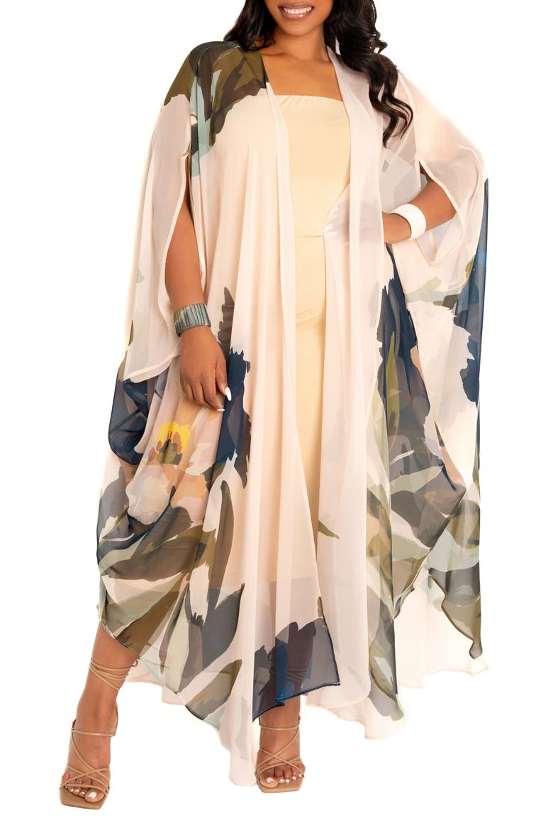 Floral Robe with Wristband, Alternate, color, BEIGE MULTI