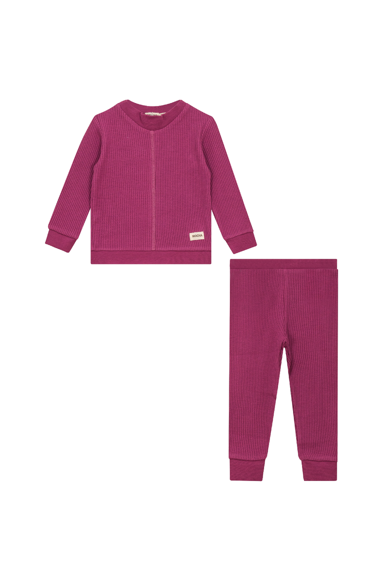 Stretch Waffle 2 Piece Long Sleeve VNeck Top and Pants Set, Main, color, Magenta