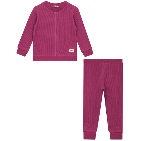 Stretch Waffle 2 Piece Long Sleeve VNeck Top and Pants Set