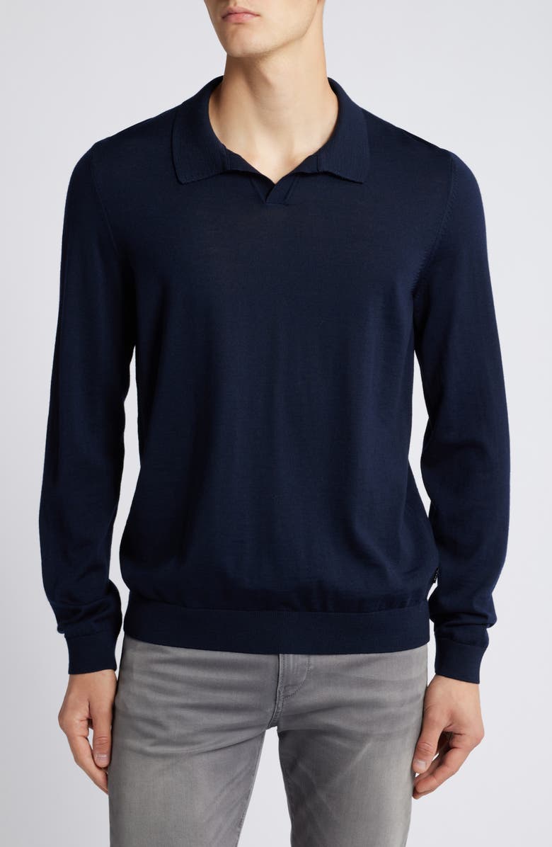 BOSS Enord Long Sleeve Wool Polo Sweater, Main, color, Dark Blue