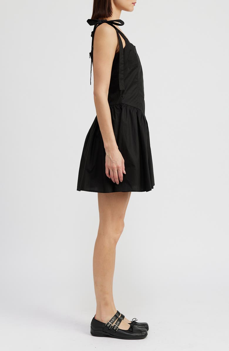En Saison Charlie Tie Strap Cotton Poplin Minidress, Alternate, color, Black