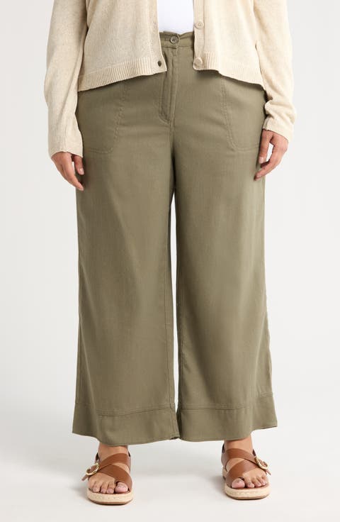 Twill Wide Leg Pants (Plus)