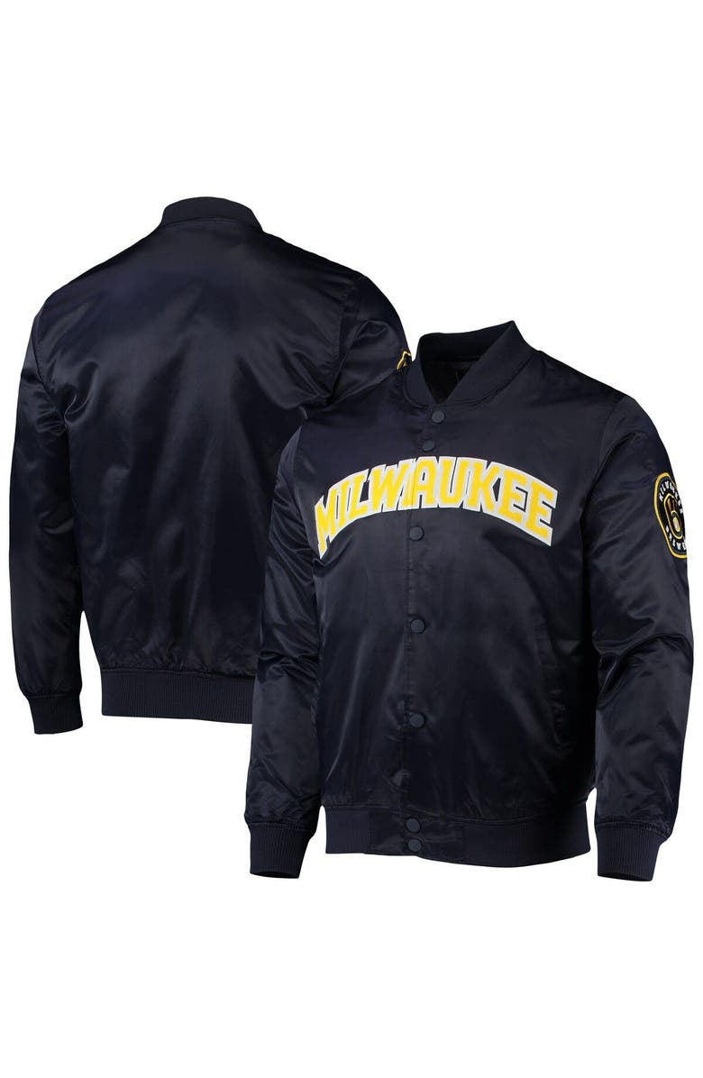 PRO STANDARD Men's Pro Standard Navy Milwaukee Brewers Wordmark Satin Full-Snap Jacket, Main, color, 