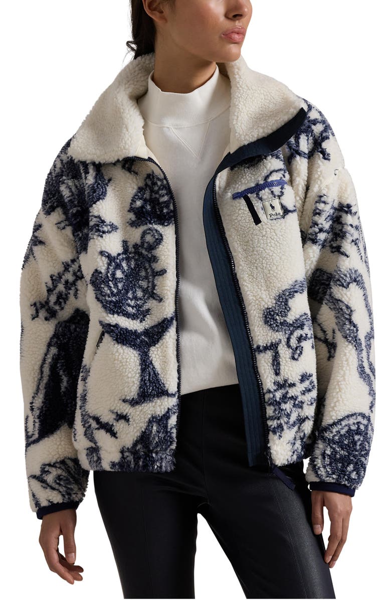 Polo Ralph Lauren Nautical High Pile Fleece Jacquard Zip-Up Jacket, Main, color,