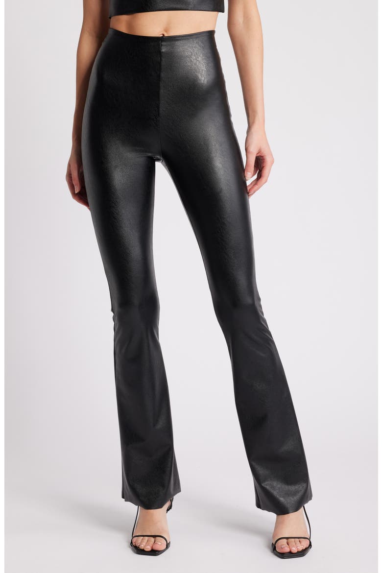 Faux Leather Flare Leggings, Main, color, BLACK
