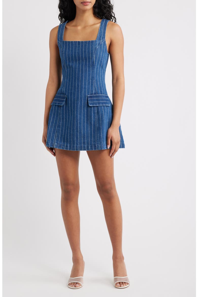 Monah Pinstripe Denim Minidress, Main, color, BLUE