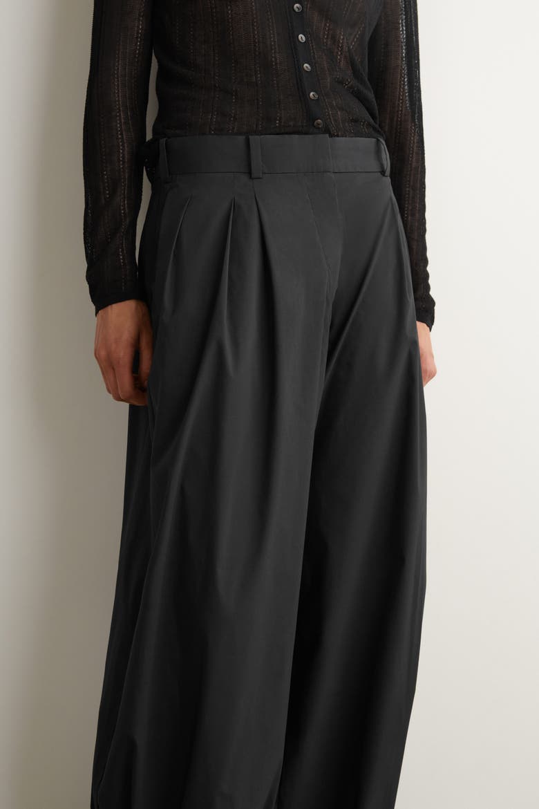 Pleated Cotton-blend Balloon Pants, Alternate, color, BLACK