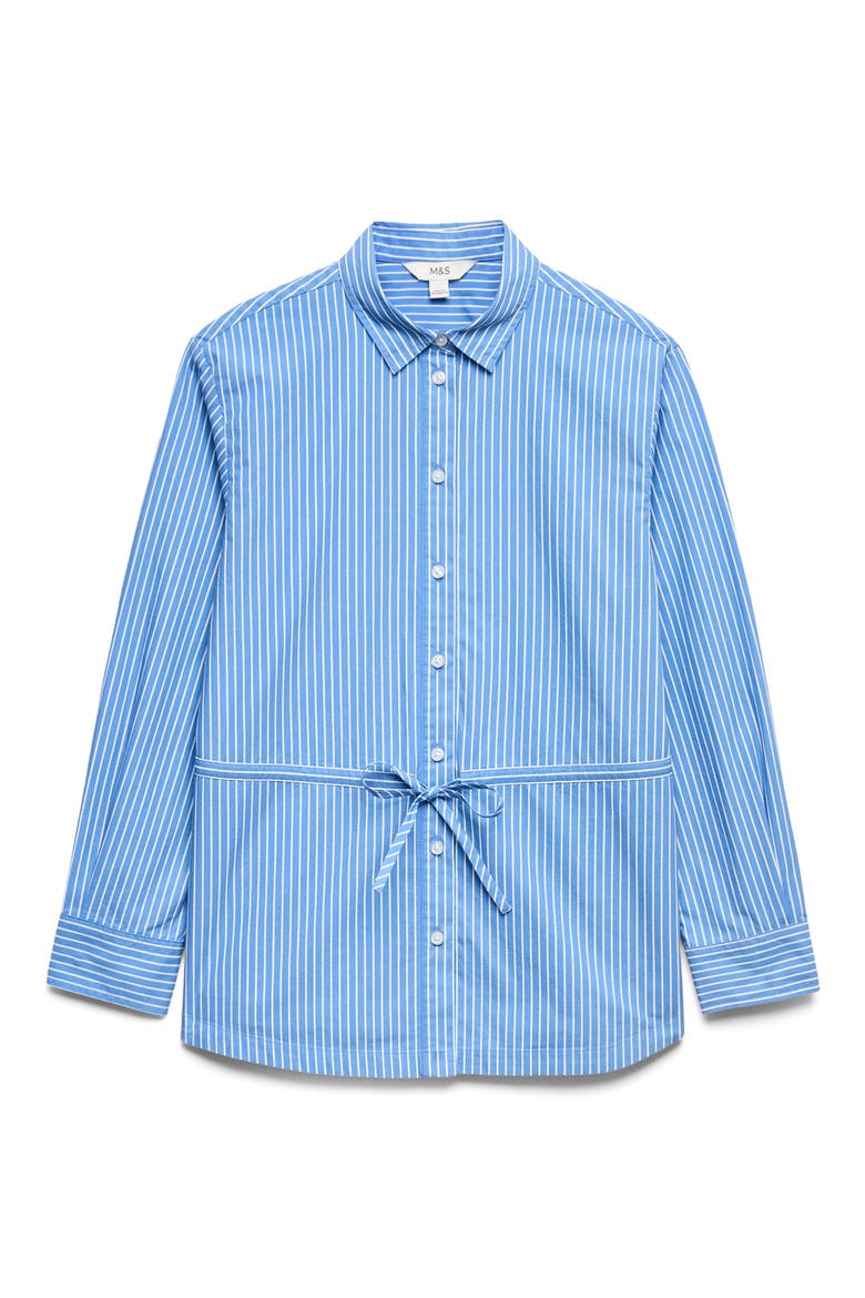 Stripe Drawcord Waist Cotton Button-Up Shirt, Alternate, color, BLUE/ MULTI