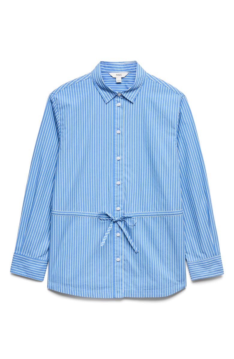 M&S Stripe Drawcord Waist Cotton Button-Up Shirt, Alternate, color, Blue/ Multi