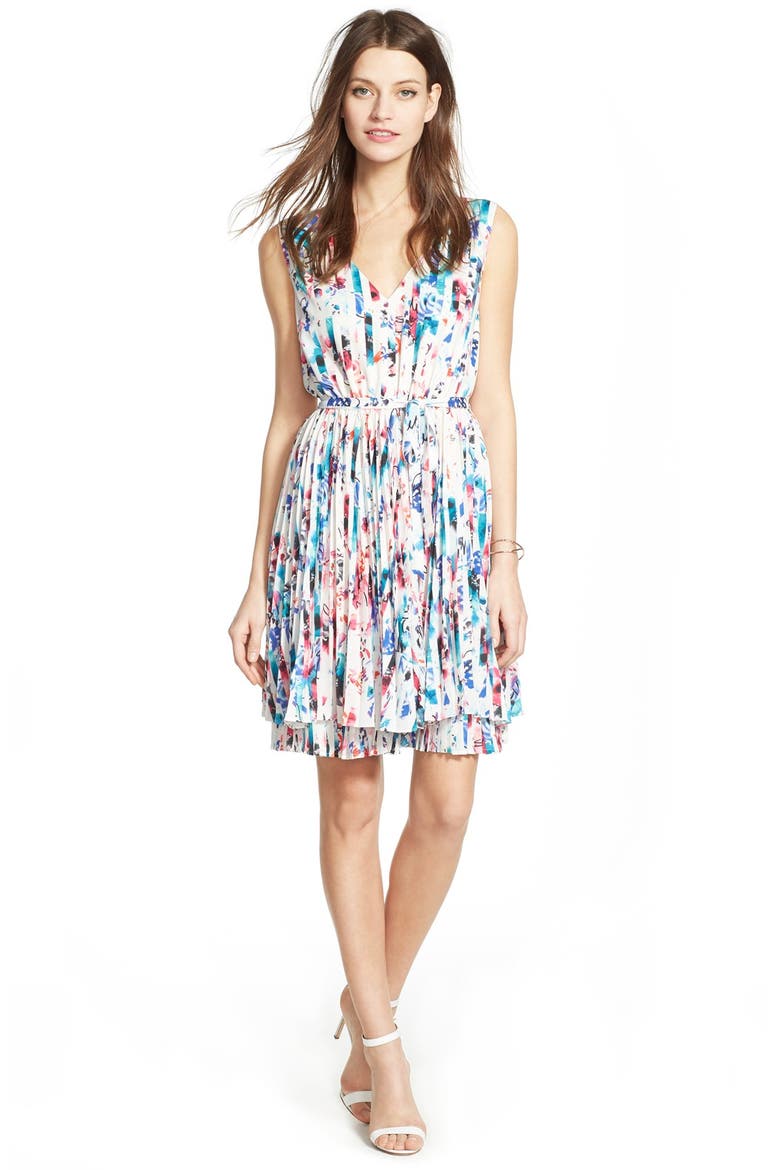 Print Woven Fit & Flare Dress, Alternate, color, RED STRIPED FLORAL