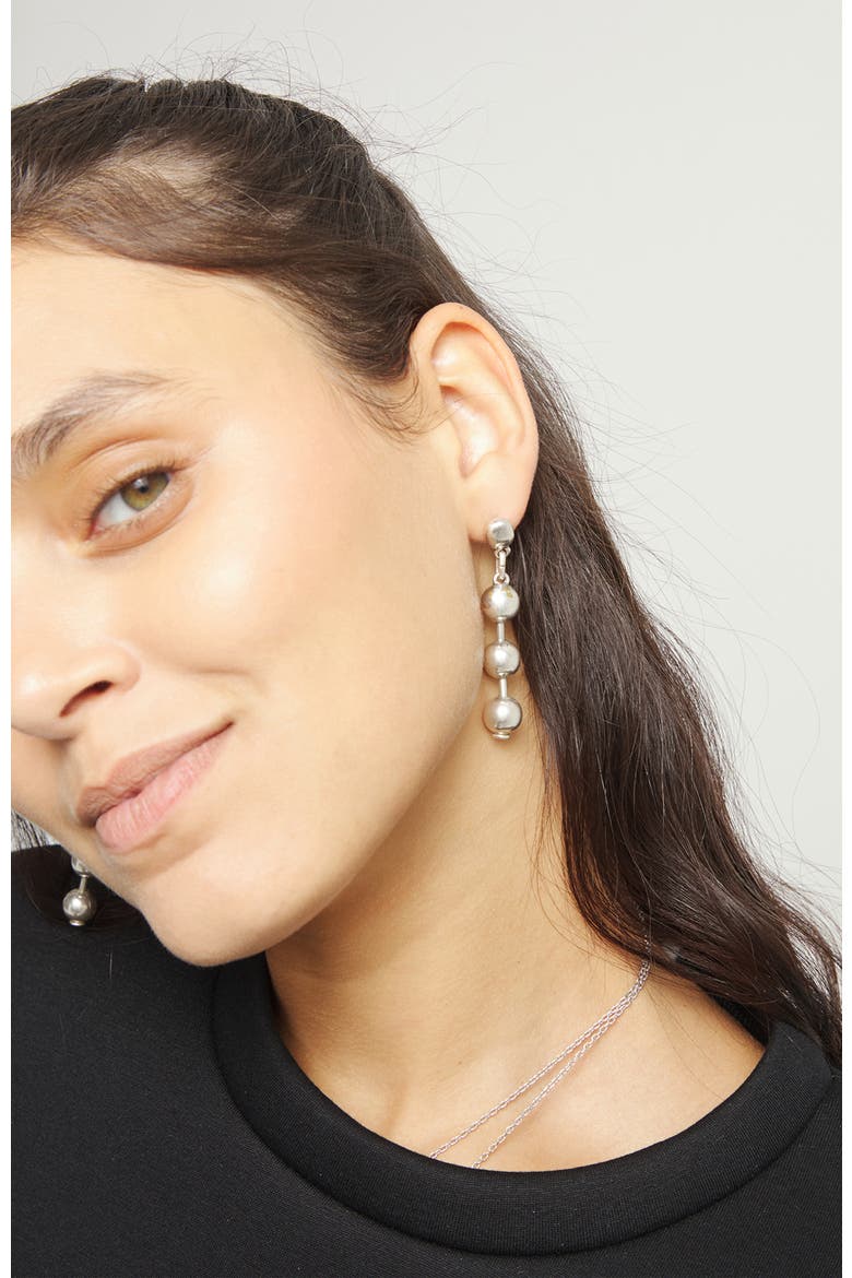 Long Ball Earrings Plated In Sterling Silver, Alternate, color, Silver