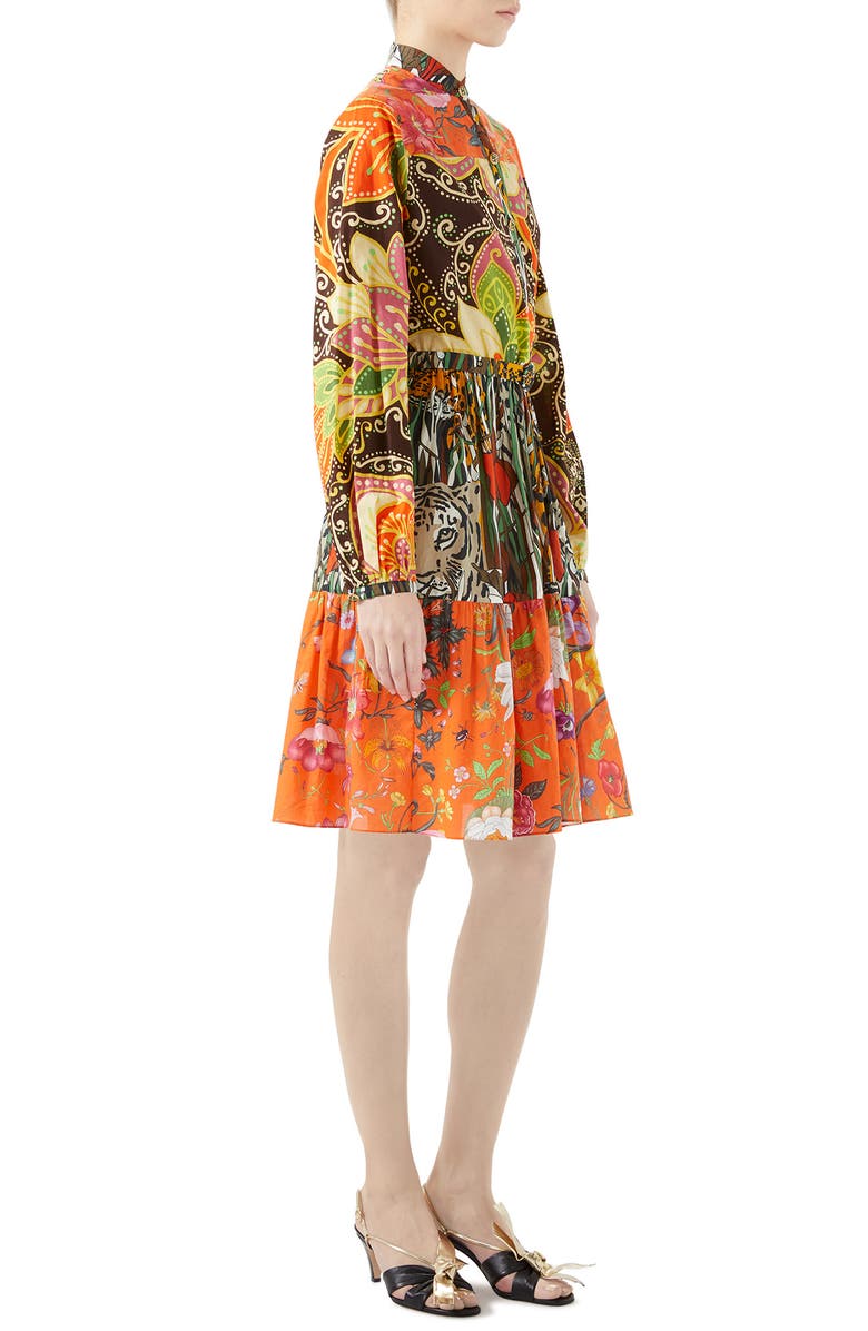 Gucci Mussola Patchwork Print Long Sleeve Cotton Dress, Alternate, color, 