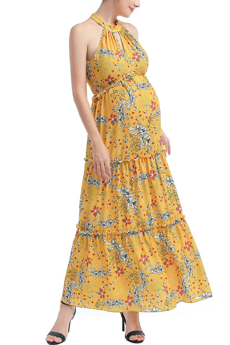 Soleil Maternity Floral Print Maxi Dress, Alternate, color, Multicolored