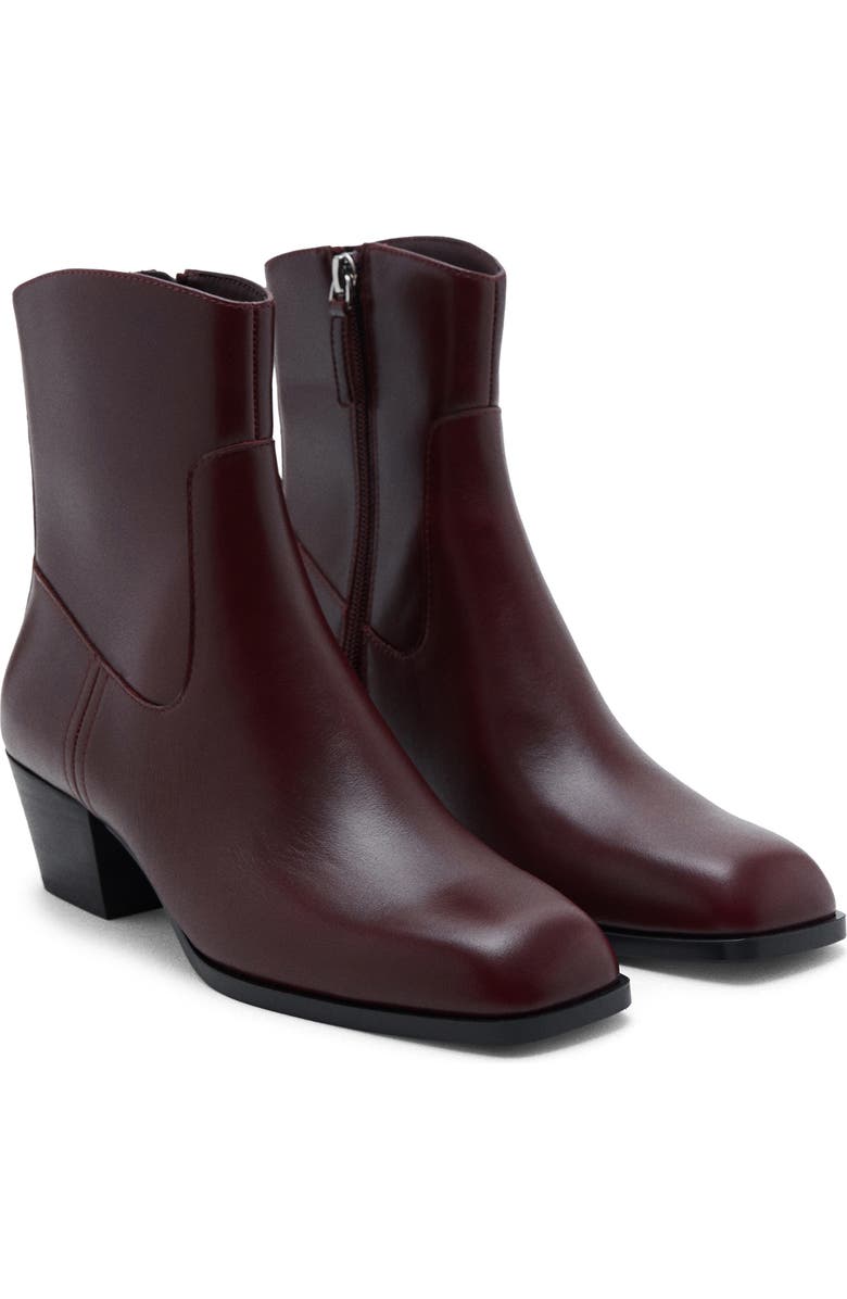 MANGO Square Toe Ankle Bootie, Main, color, Burgundy