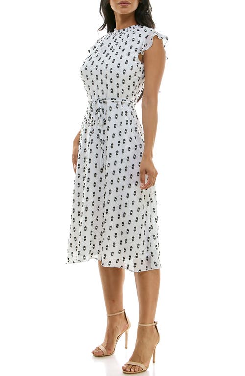 Nina Leonard Smock Chiffon Midi Dress In White/black