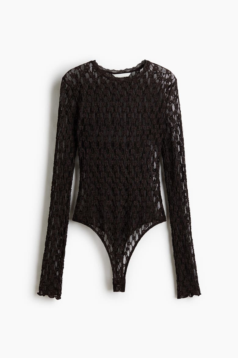 Lace-look Thong Body, Alternate, color, Dark brown