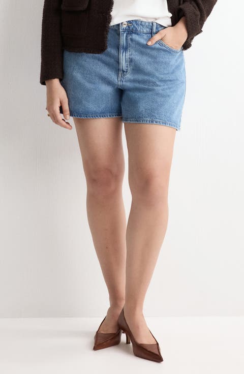 High Waist Straight Fit Denim Shorts (Regular & Plus)