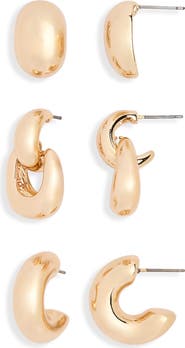 NORDSTROM RACK Set of 3 Stud & Hoop Earrings