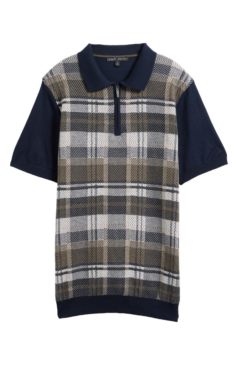 Robert Barakett Kenzo Plaid Short Sleeve Quarter Zip Sweater, Alternate, color, Navy