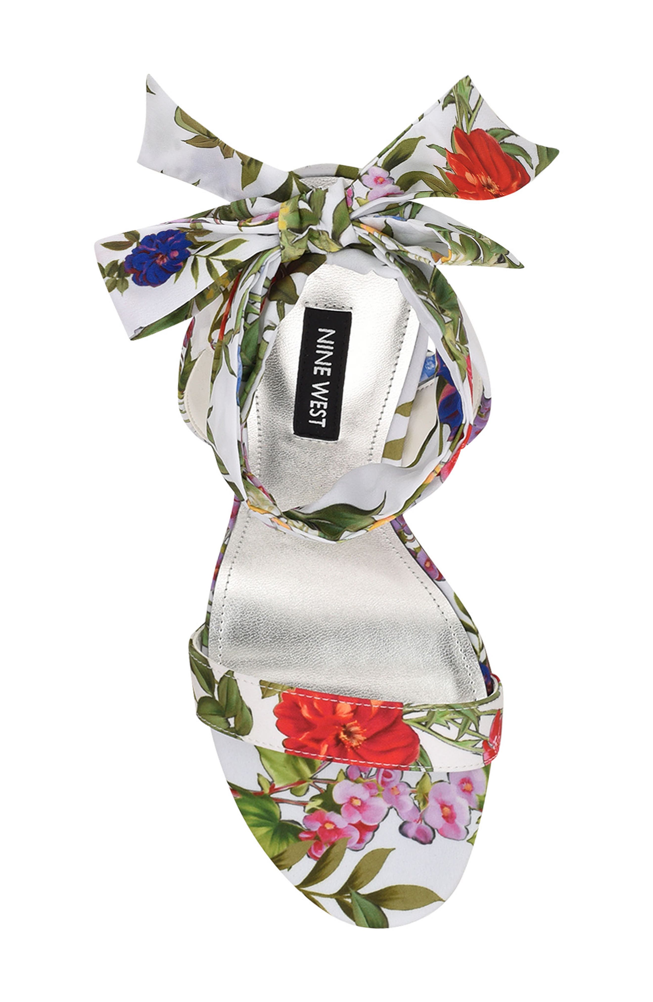 Nine West Kelsie Ankle Tie Sandal, Alternate, color, White Floral Print