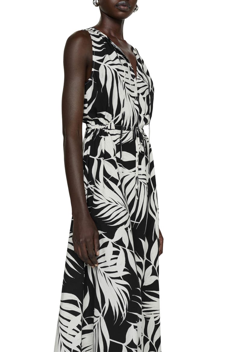 Palm Frond Sleeveless Midi Dress, Alternate, color, BLACK