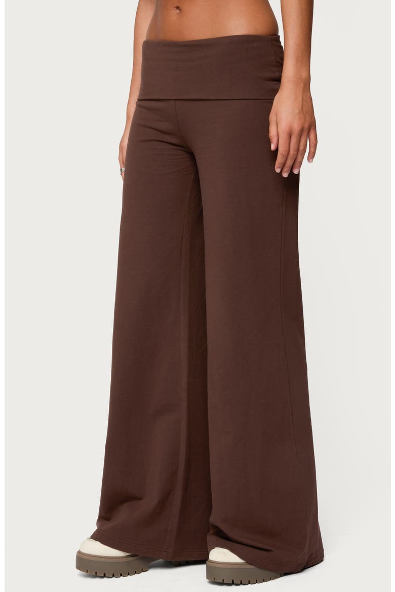 Wide Leg Foldover Pants, Alternate, color, BROWN
