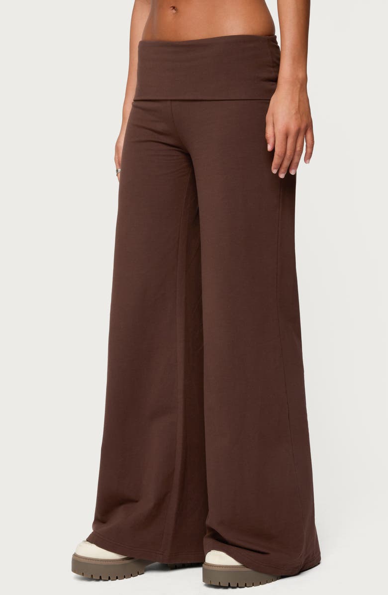 EDIKTED Wide Leg Foldover Pants, Alternate, color, Brown
