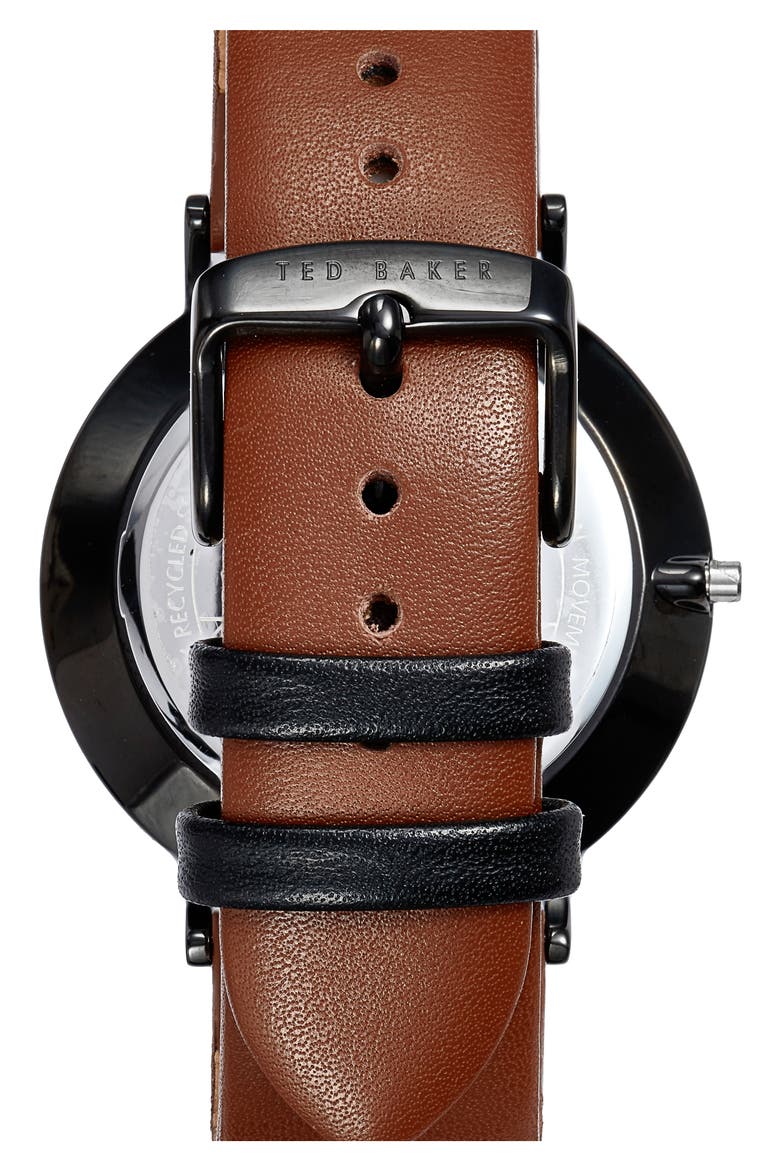 Phylipa Multifunction Leather Strap Watch, 41mm, Alternate, color, BLACK/ CREAM/ BROWN