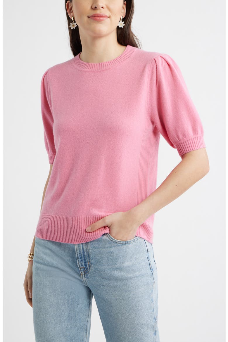Puff Sleeve Wool & Cashmere Sweater, Main, color, PINK ZENNA