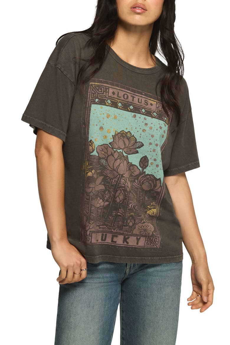 Lucky Lotus Graphic Oversized T-shirt, Main, color, RAVEN