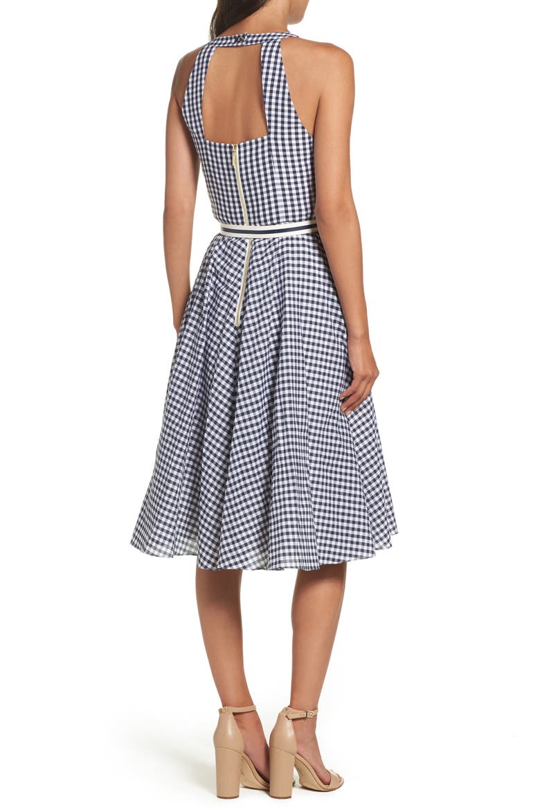 Belted Halter Fit & Flare Dress, Alternate, color, NAVY/ IVORY
