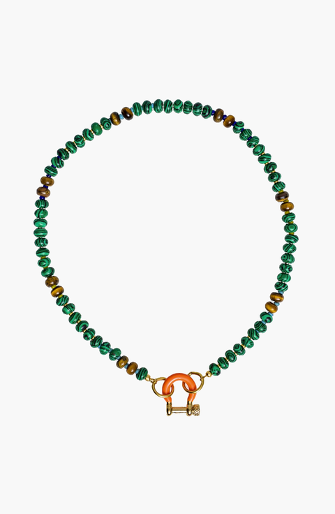 Bean Gender Inclusive Malachite Tiger Eye Necklace