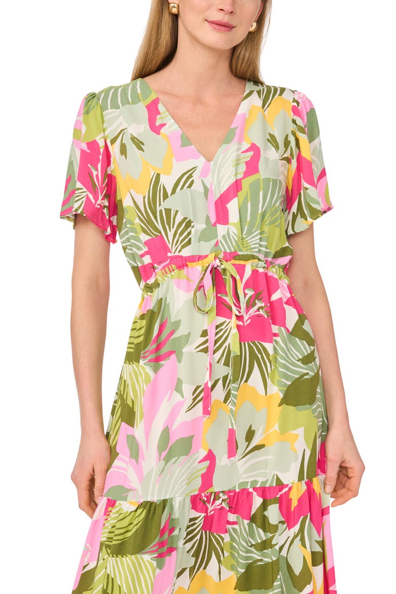 Print Tie Waist Tiered Maxi Dress, Alternate, color, FLAMINGO PINK