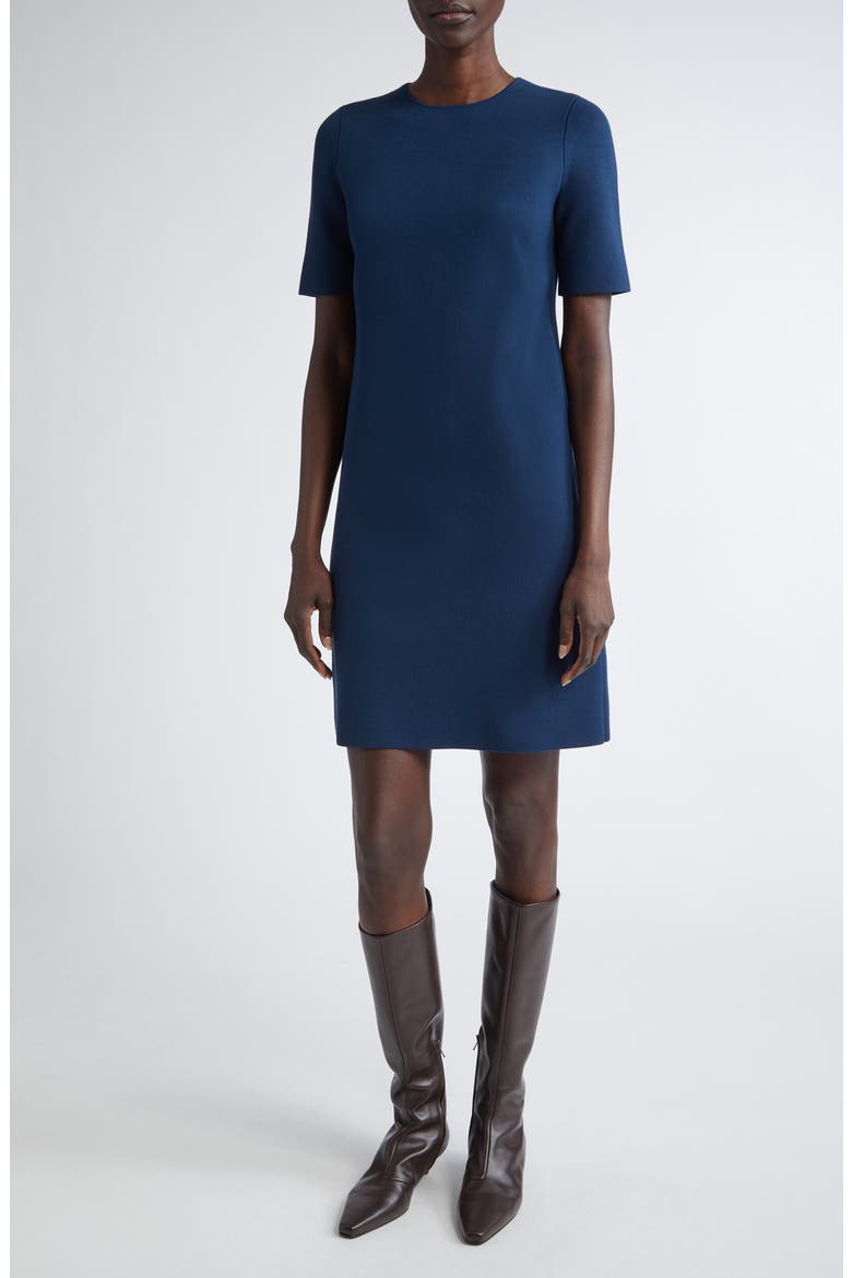 Short Sleeve Matte Crepe Shift Dress, Main, color, LIDO BLUE