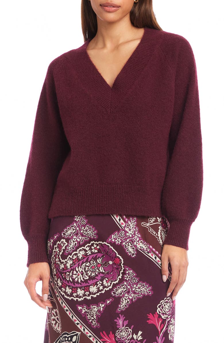 FIFTEEN TWENTY Heather V-Neck Sweater, Main, color, Wine
