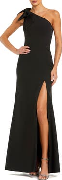 Mac Duggal Petite Crepe One Shoulder Gown With Bow