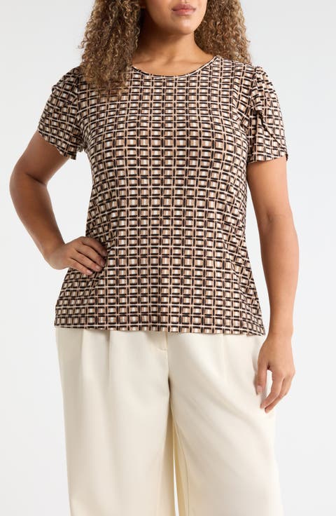 Geo Print Tulip Sleeve Top (Plus)