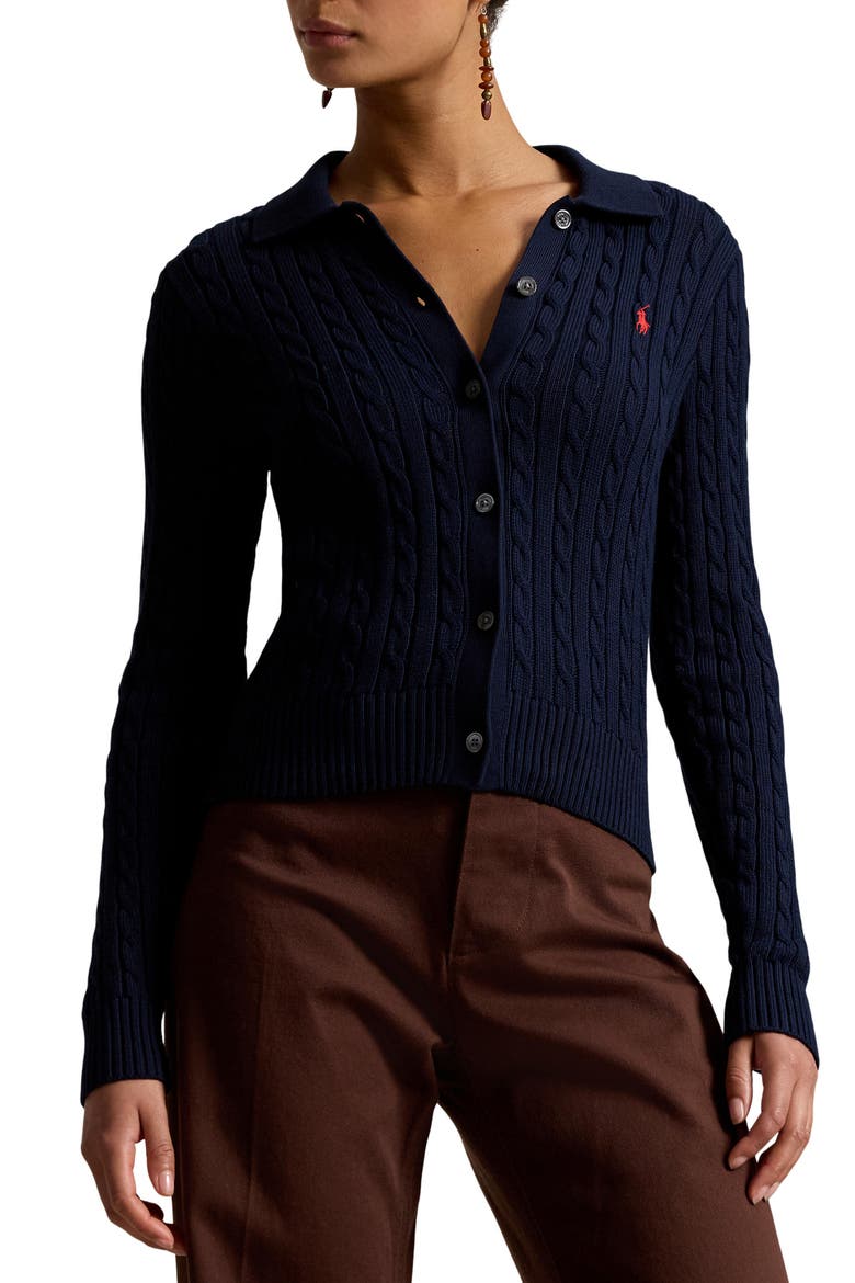 Cable Knit Cotton Cardigan, Main, color, HUNTER NAVY