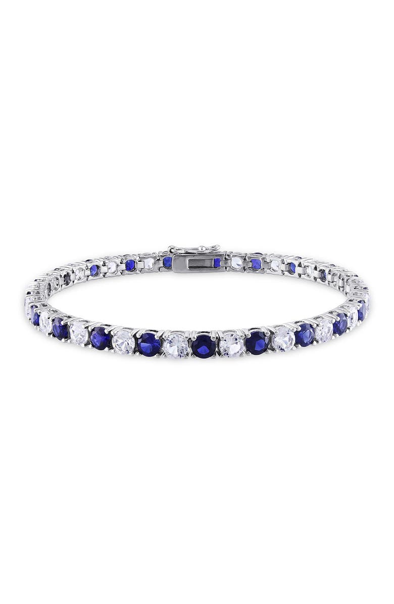 DELMAR Sterling Silver Created Blue & White Sapphire Bracelet, Main, color,