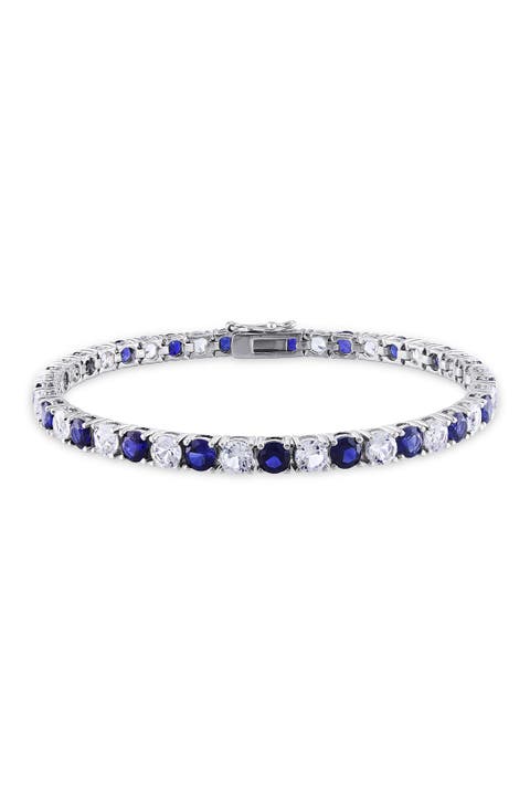 Sterling Silver Created Blue & White Sapphire Bracelet