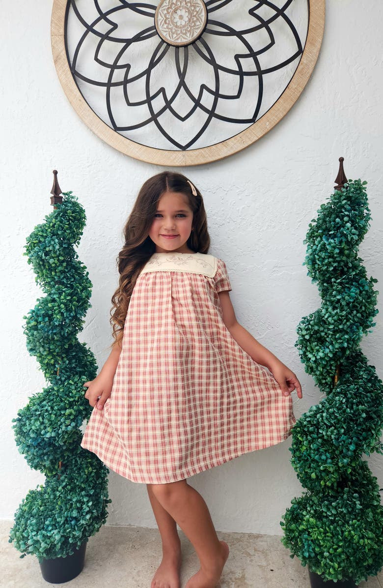 Manière Kids' Textured Plaid Stretch Cotton Dress, Alternate, color, 