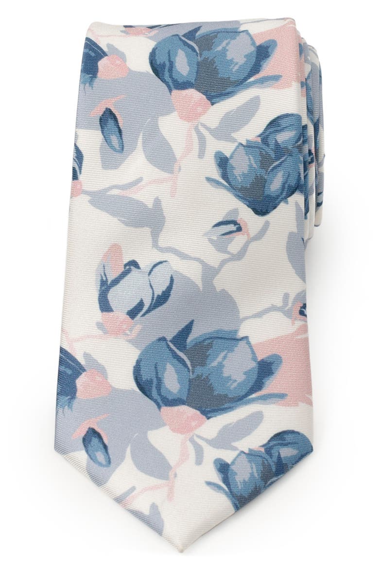 Watercolor Floral Silk Tie, Main, color, WHITE