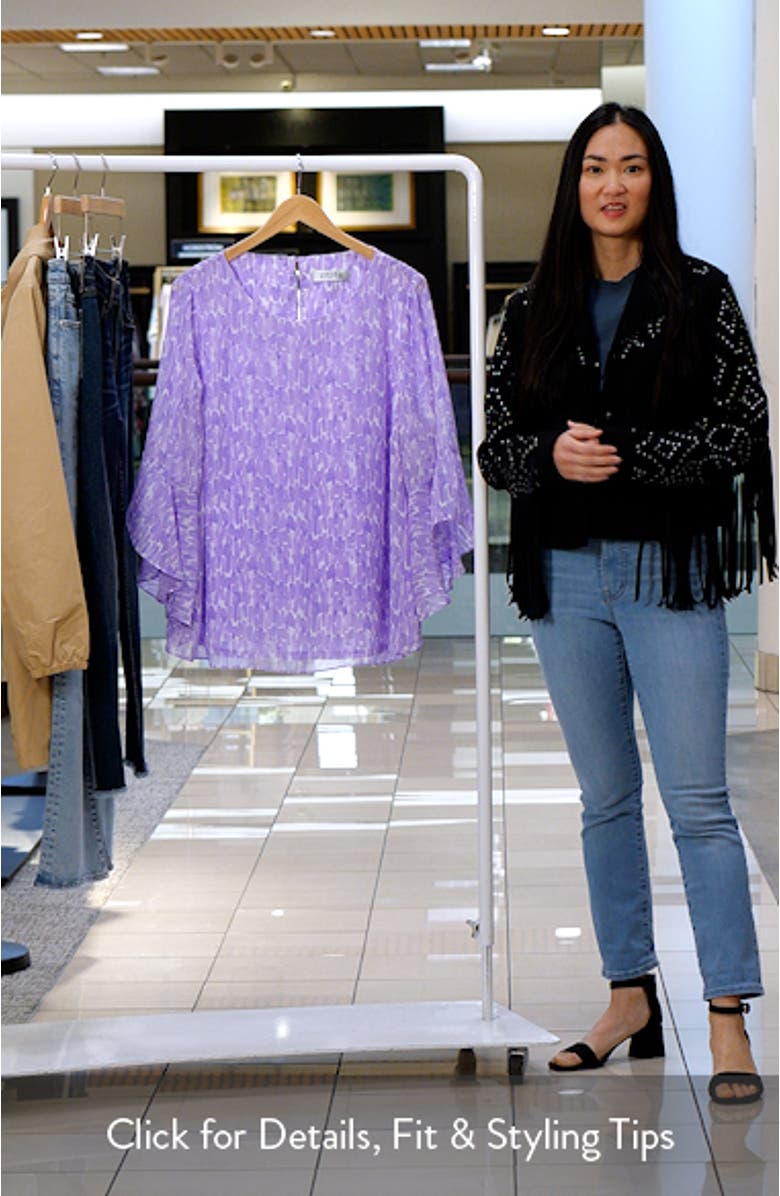 Abstract Print Ruffle Sleeve Chiffon Top, sales video thumbnail