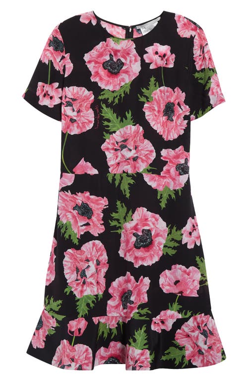 Stella Mccartney Poppy-print Short-sleeve Ruffle Mini Dress In Pink/black