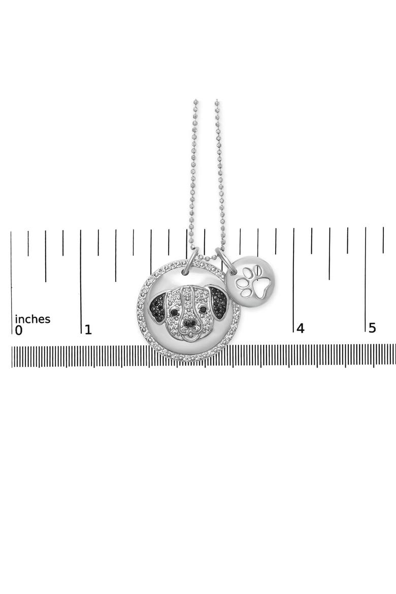 Silver 1/4 Cttw White and Black Diamond Pitbull Dog Charm 18" Pendant Necklace, Alternate, color, White