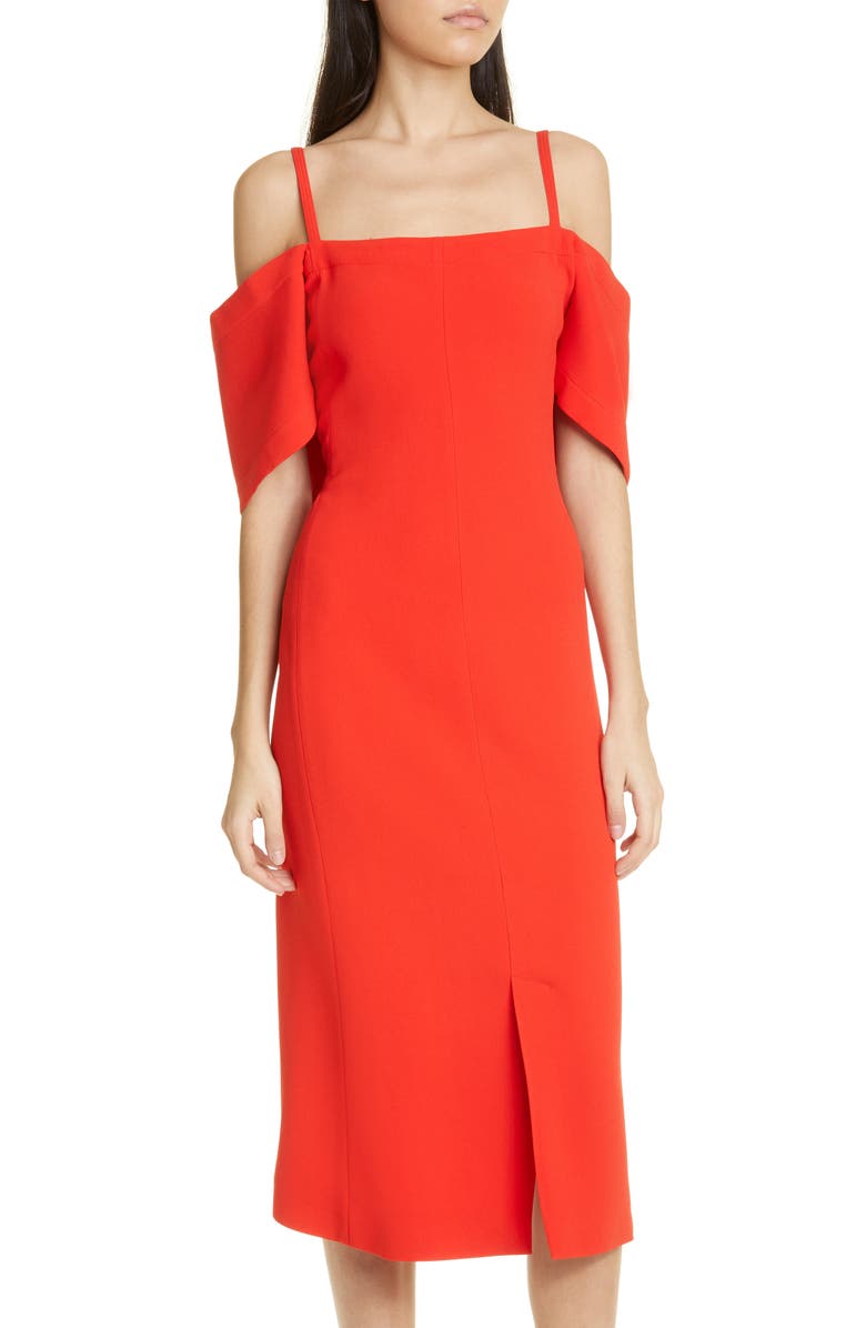 Victoria Beckham Cold Shoulder Bandeau Fluid Cady Midi Dress, Alternate, color, 