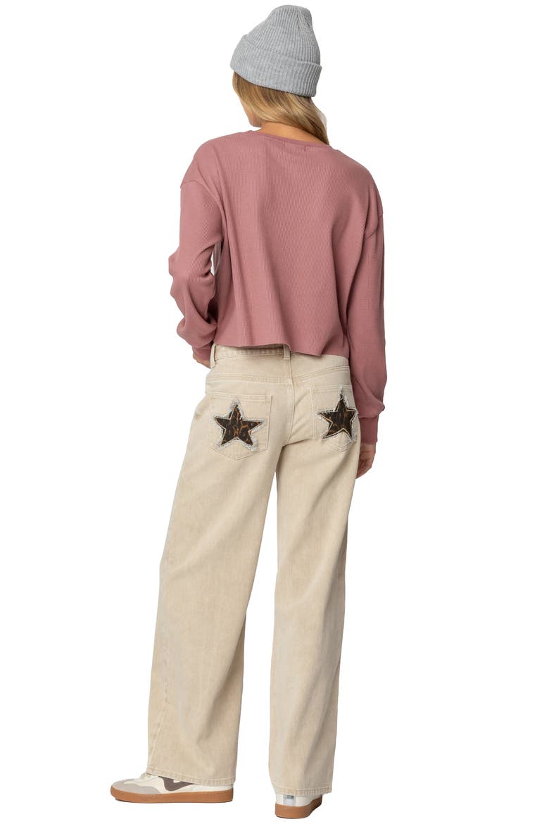 Leopard Star Low Rise Wide Leg Jeans, Alternate, color, BEIGE-WASHED