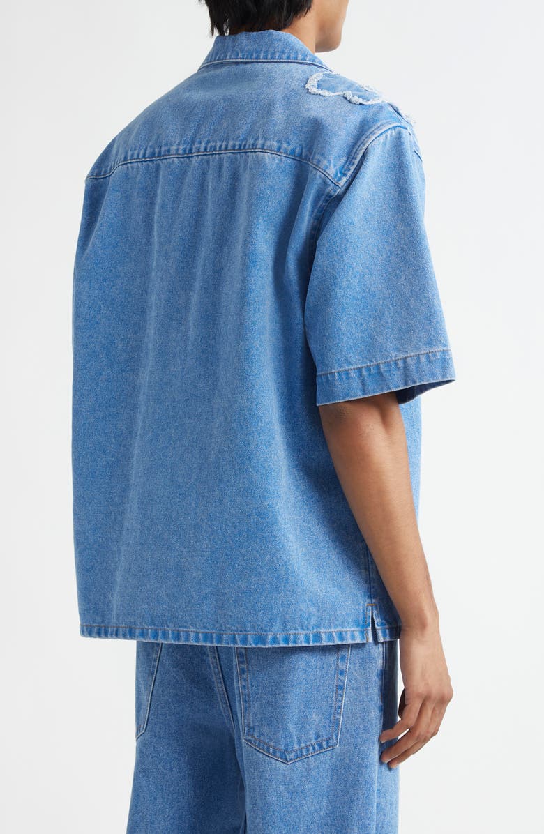 Marni Dillies Patch Denim Camp Shirt, Alternate, color, 