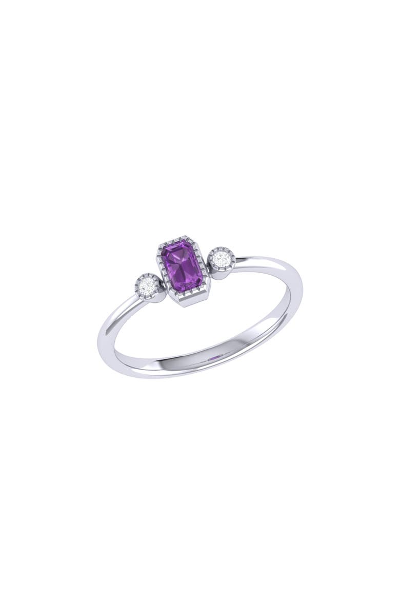 LuvMyJewelry Emerald Cut Amethyst & Diamond Birthstone Ring in 14K Gold, Main, color, White Gold