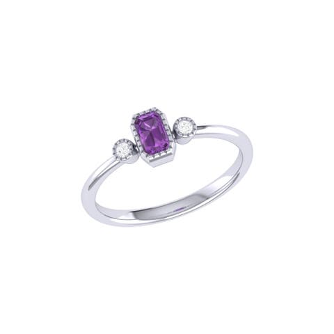 Emerald Cut Amethyst & Diamond Birthstone Ring in 14K Gold
